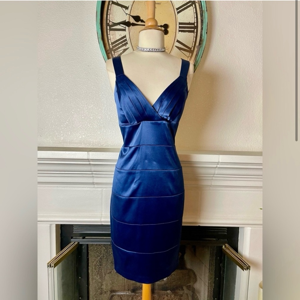 Bisou Bisou Navy Satin Midi Dress